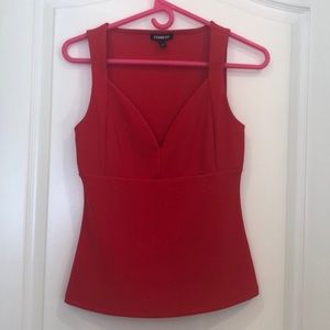 Red v- neck polyester/ spandex top